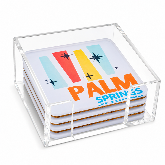 Bon Voyage Acrylic Coasters, Palm Springs with Holder