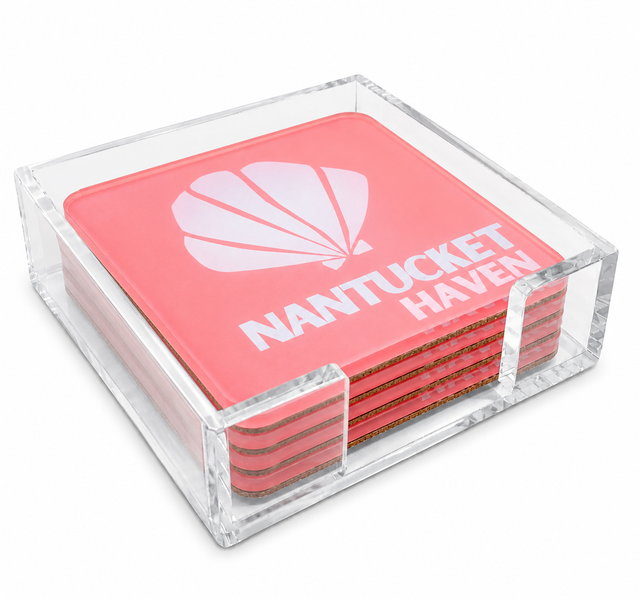 Bon Voyage Acrylic Coasters, Nantucket with Holder