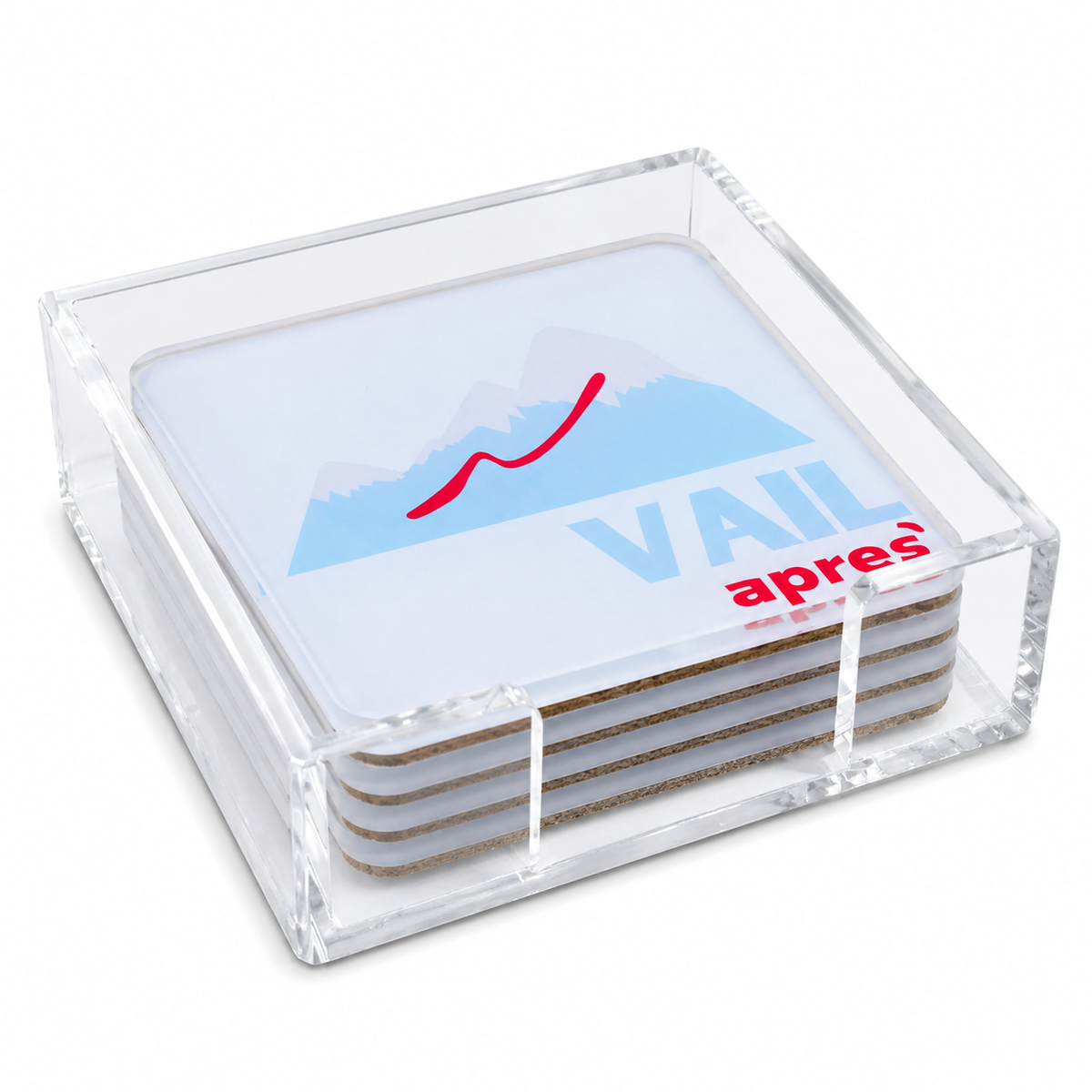 Bon Voyage Acrylic Coasters, Vail with Holder