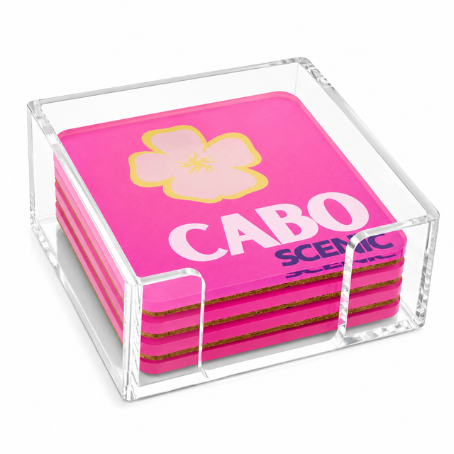 Bon Voyage Acrylic Coasters, Cabo with Holder