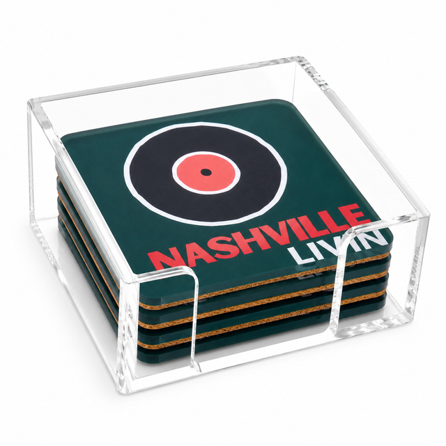 Bon Voyage Acrylic Coasters, Nashville with Holder