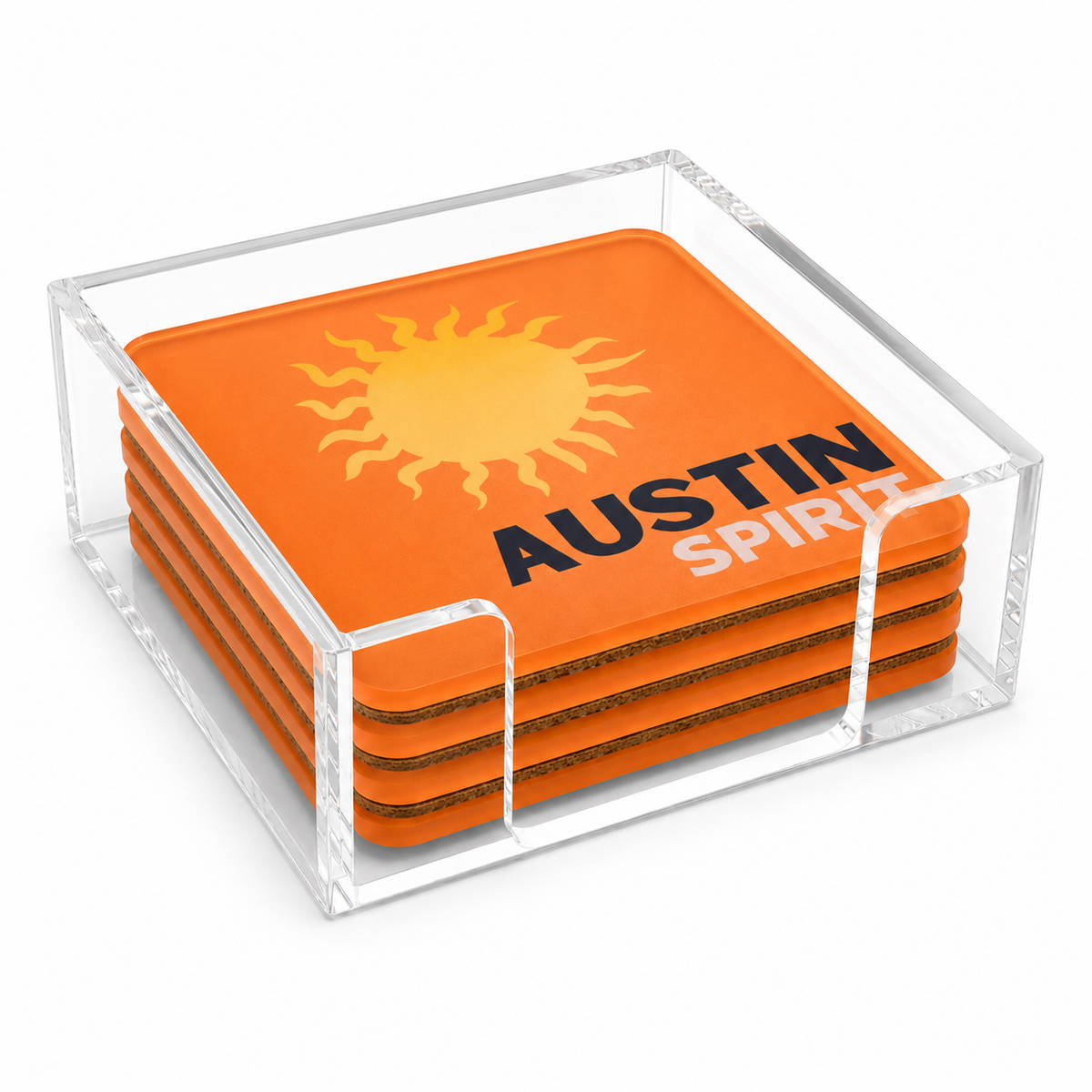 Bon Voyage Acrylic Coasters, Austin with Holder