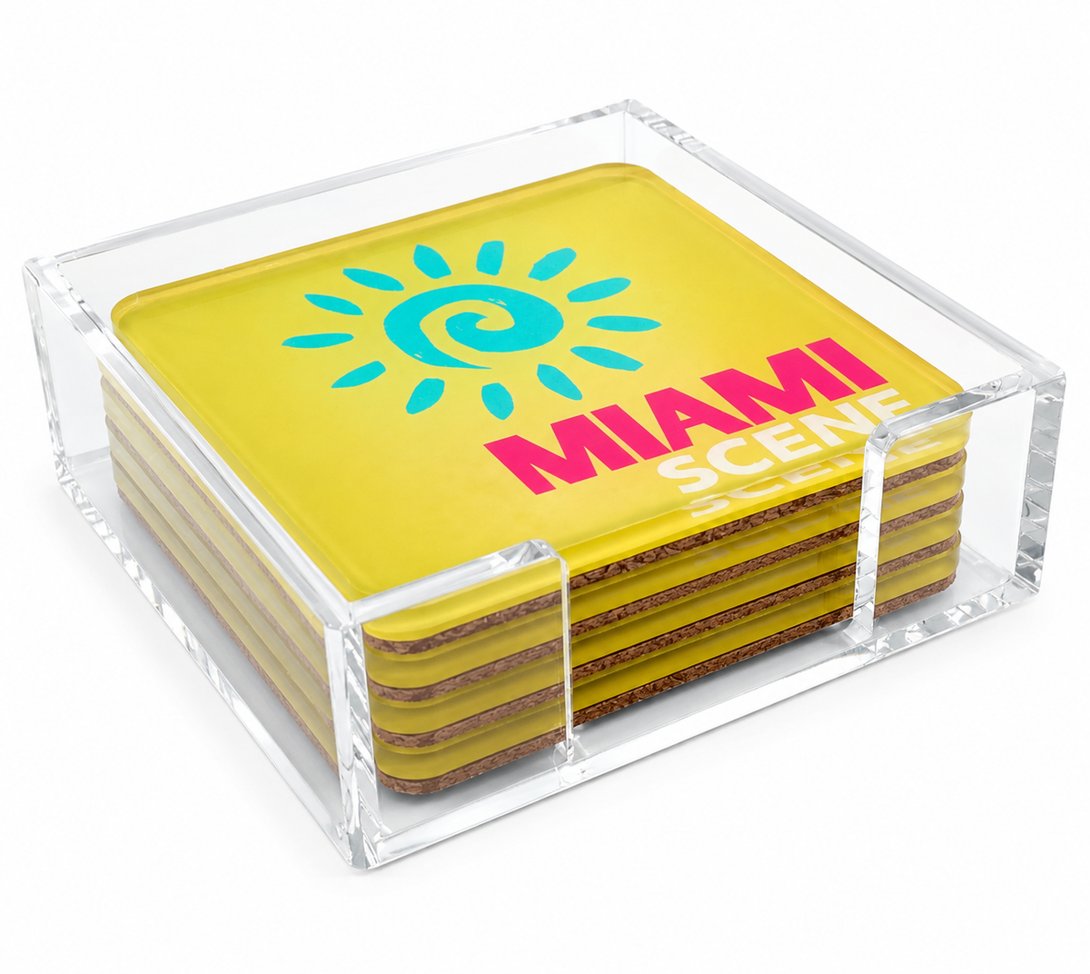 Bon Voyage Acrylic Coasters, Miami with Holder