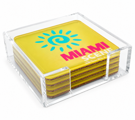 Bon Voyage Acrylic Coasters, Miami with Holder
