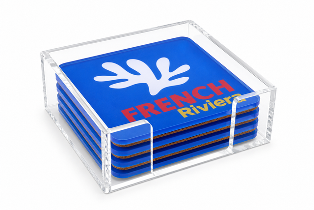 Bon Voyage Acrylic Coasters, French Riviera with Holder