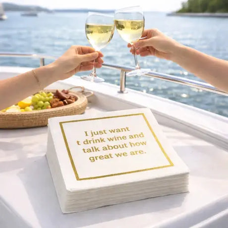 Maven Home Linen-Feel Cocktail Napkins, Drink Wine and Talk About How Great We Are - view 07