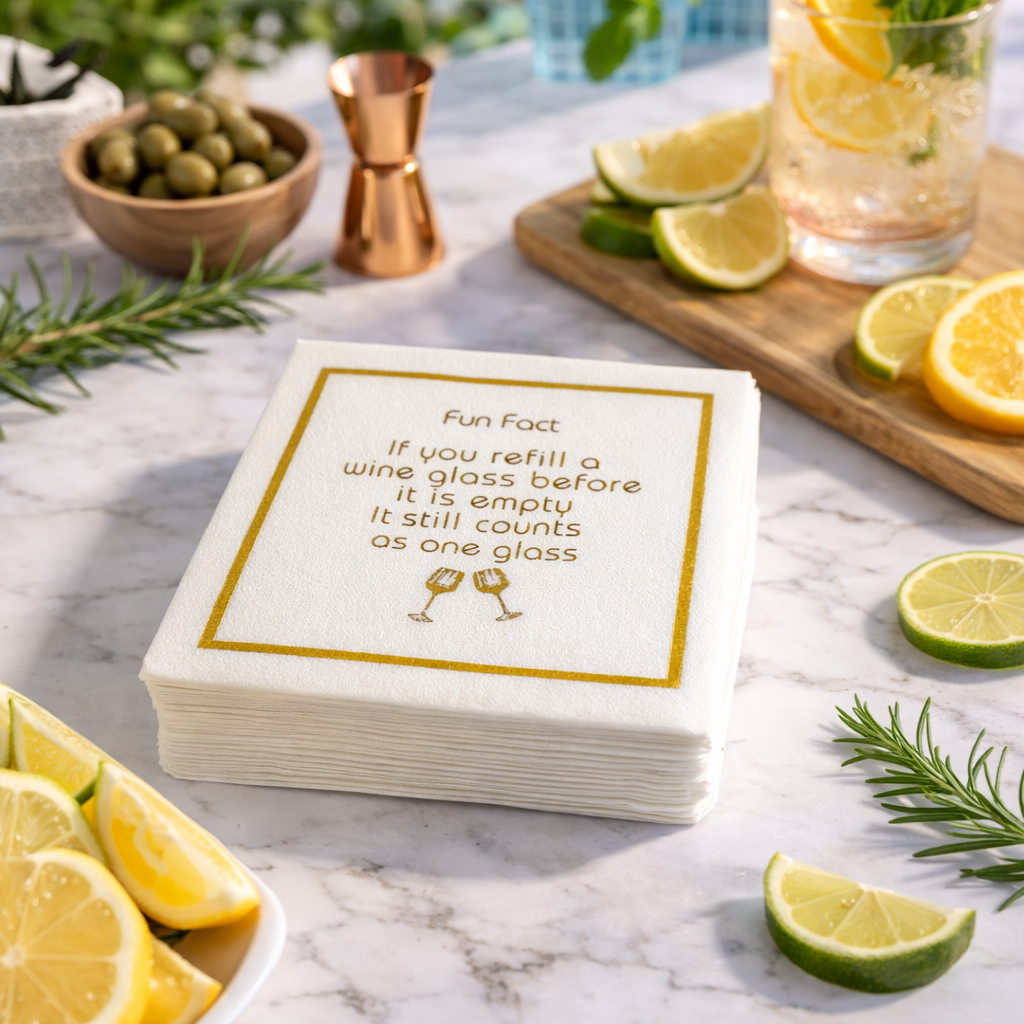 Linen-Feel Cocktail Napkins, Fun Fact Refill Wine Glass