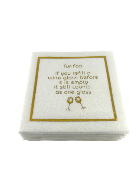 Linen-Feel Cocktail Napkins, Fun Fact Refill Wine Glass - alternate view