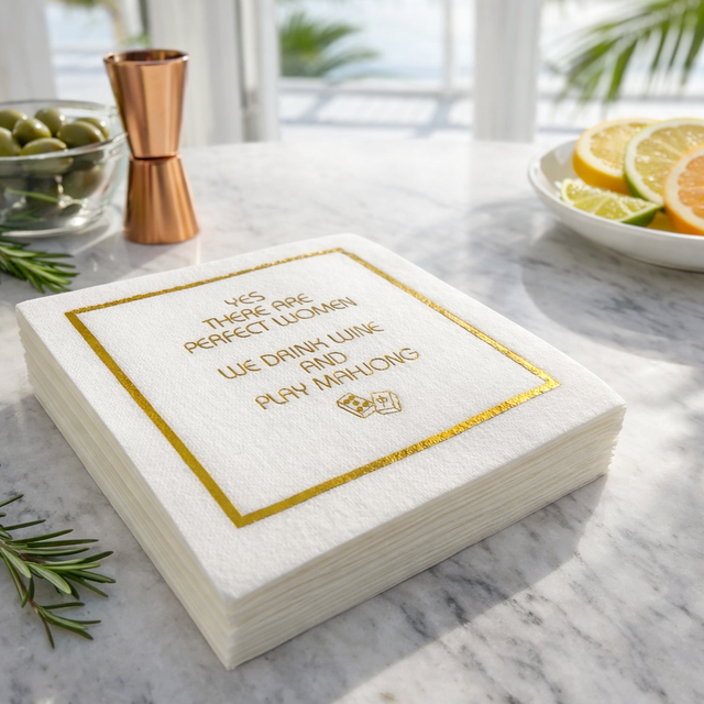 Linen-Feel Cocktail Napkins, Perfect Women Drink Wine and Play Mahjong