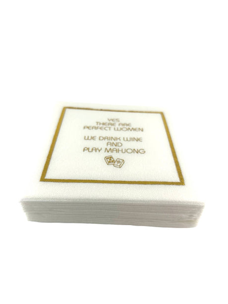 Linen-Feel Cocktail Napkins, Perfect Women Drink Wine and Play Mahjong - alternate view