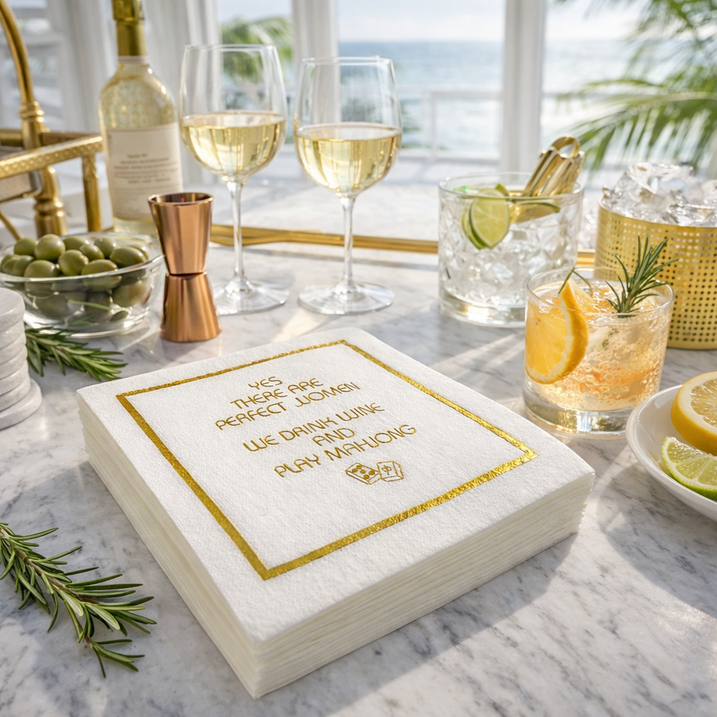 Maven Home Linen-Feel Cocktail Napkins, Perfect Women Drink Wine and Play Mahjong - view 03