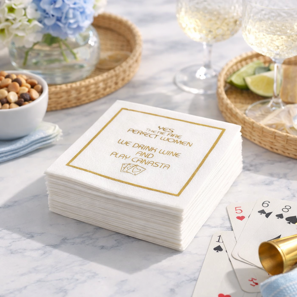 Linen-Feel Cocktail Napkins, Perfect Women Drink Wine and Play Canasta