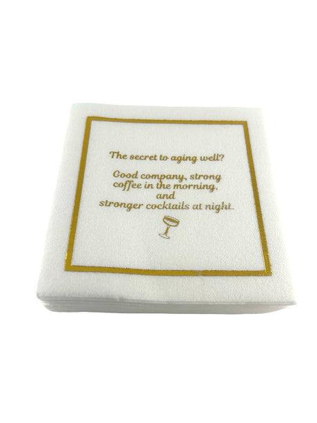 Linen-Feel Cocktail Napkins, Secret to Aging Well: Coffee and Cocktails - alternate view