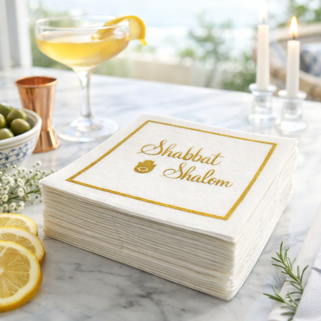 Linen-Feel Cocktail Napkins, Shabbat Shalom