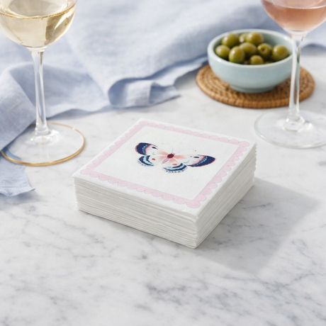 Linen-Feel Cocktail Napkins, Pink Butterfly - alternate view