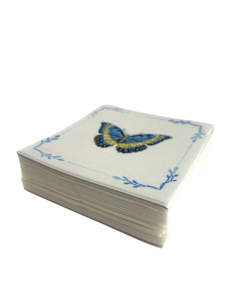 Linen-Feel Cocktail Napkins, Blue Butterfly - alternate view