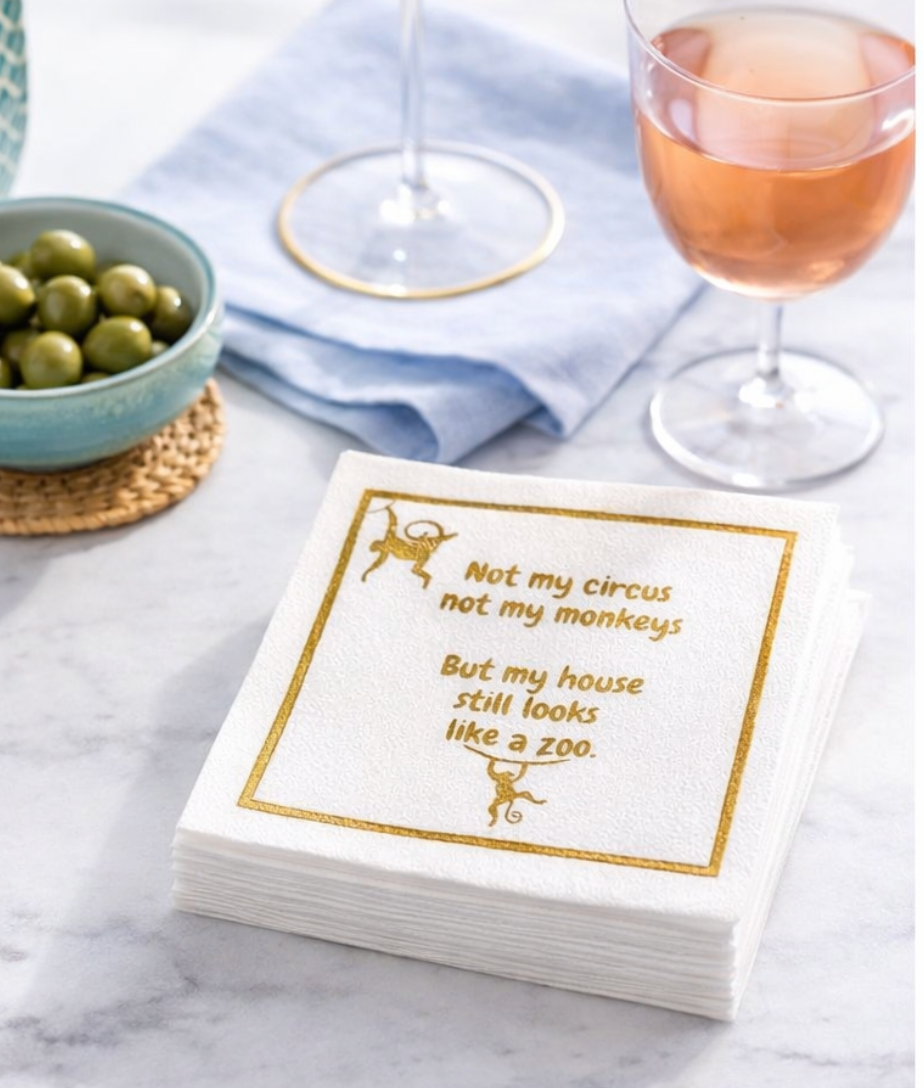 Linen-Feel Cocktail Napkins, Not My Circus, My House Is a Zoo