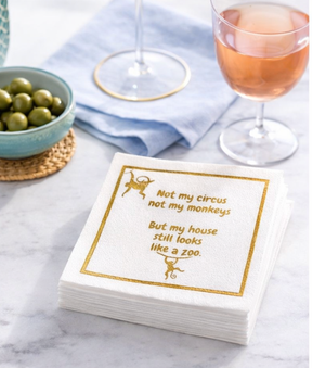 Linen-Feel Cocktail Napkins, Not My Circus, My House Is a Zoo