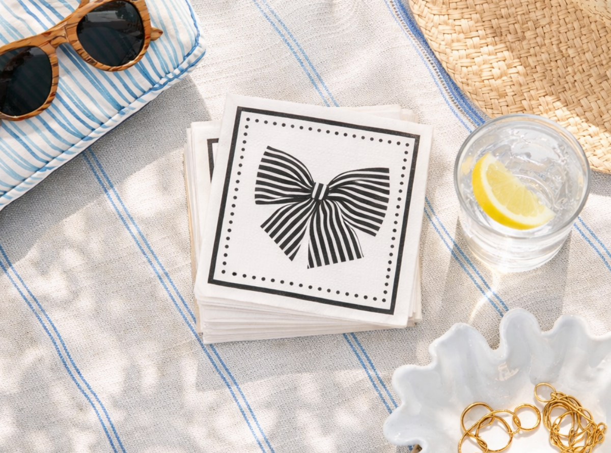 Linen-Feel Cocktail Napkins, Black Bow - alternate view
