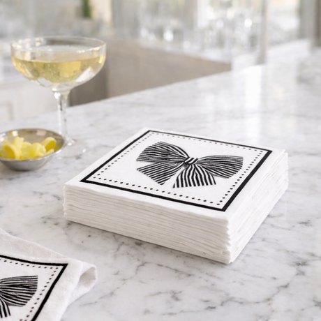 Maven Home Linen-Feel Cocktail Napkins, Black Bow - view 03