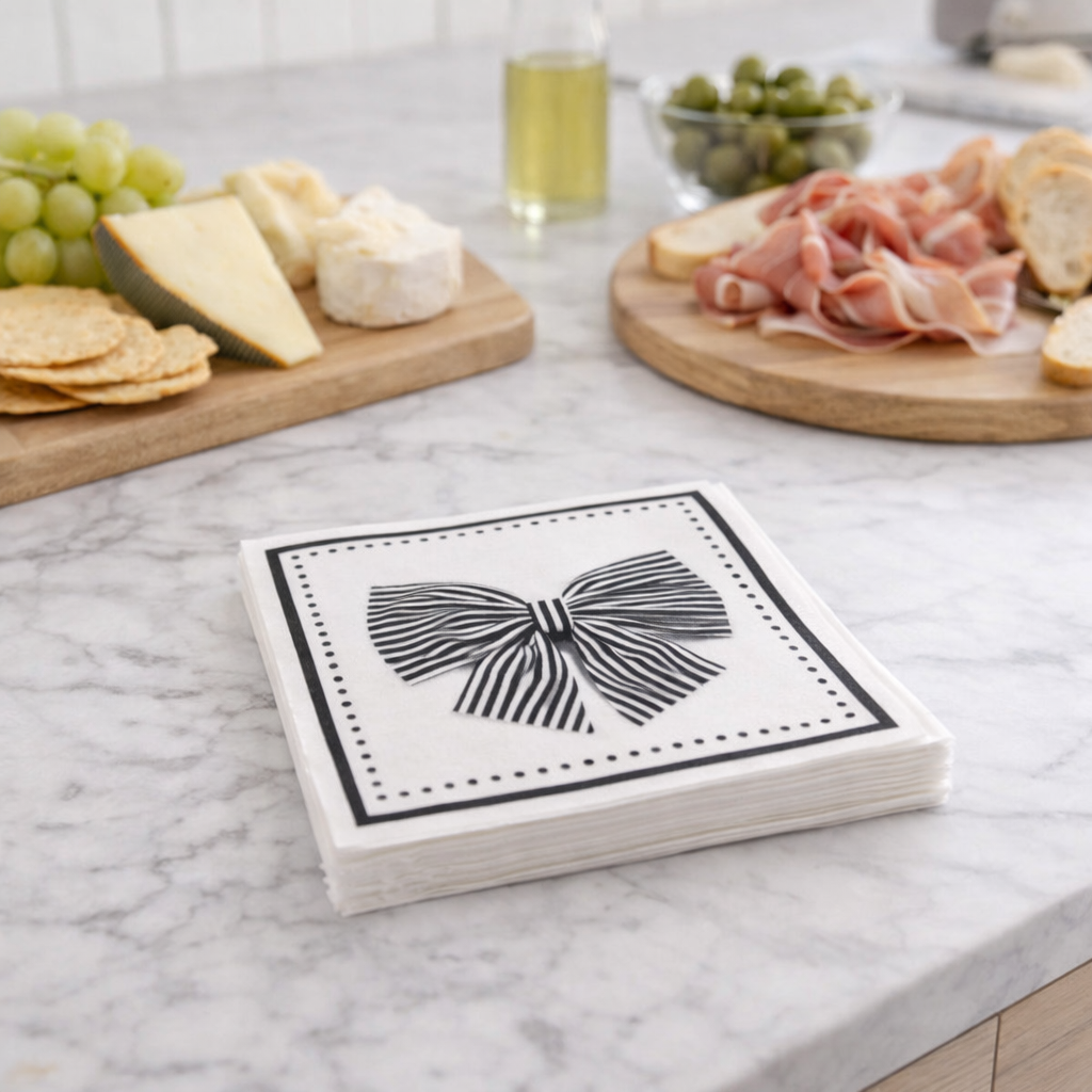 Maven Home Linen-Feel Cocktail Napkins, Black Bow - view 05