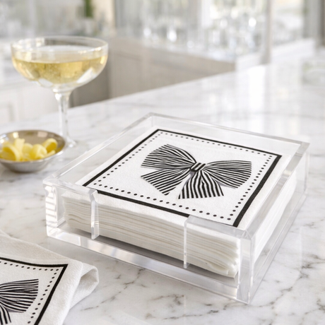 Maven Home Linen-Feel Cocktail Napkins, Black Bow - view 08