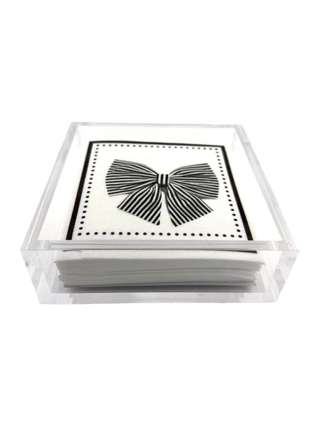 Maven Home Linen-Feel Cocktail Napkins, Black Bow - view 12