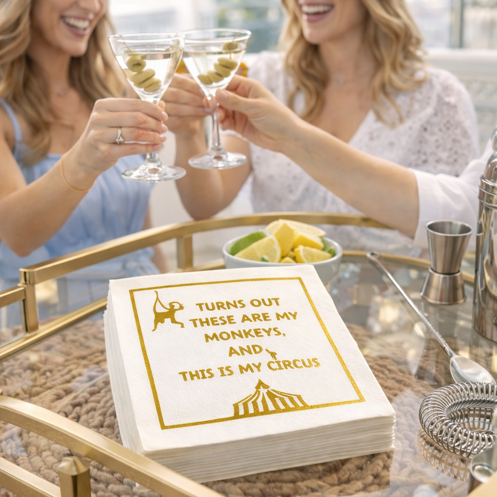 Maven Home Linen-Feel Cocktail Napkins, These Are My Monkeys and This Is My Circus - view 03