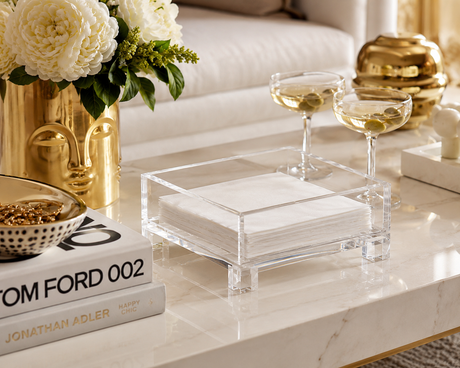 Clear Acrylic Cocktail Napkin Holder, Cube Feet - view 03