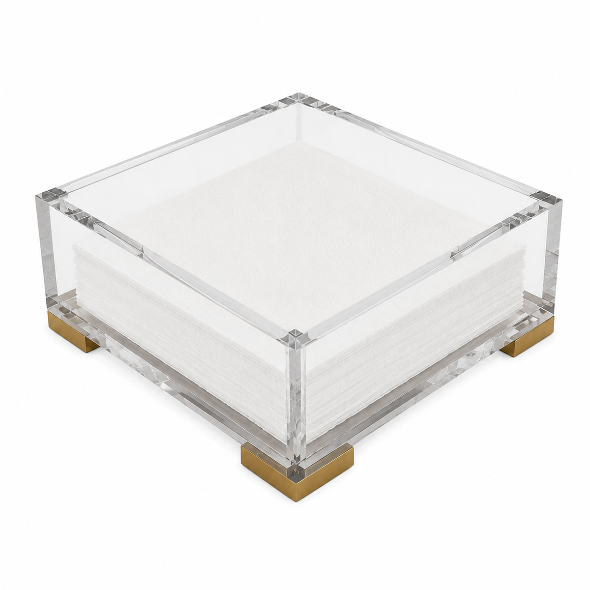 Clear Acrylic Cocktail Napkin Holder, Brass Corners - view 04