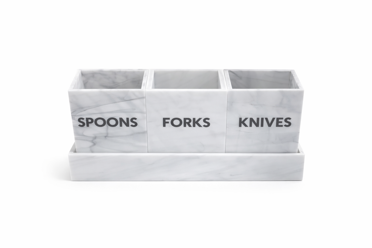 Modern Acrylic Flatware Caddy, Marble - view 05