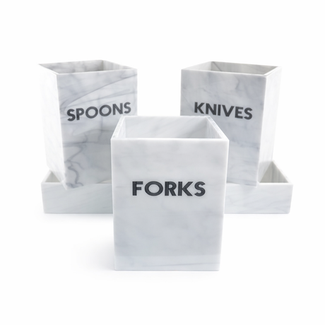 Modern Acrylic Flatware Caddy, Marble - view 06
