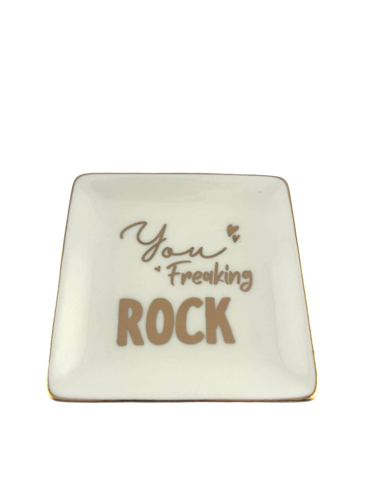Porcelain Trinket Dish, Freaking Rock, Gold Rim - alternate view