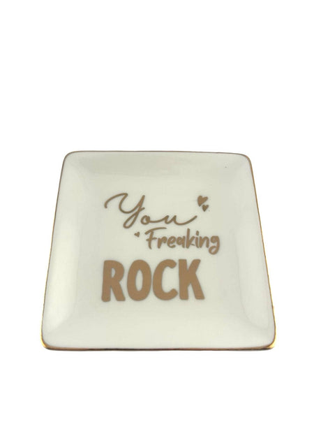 Porcelain Trinket Dish, Freaking Rock, Gold Rim - alternate view