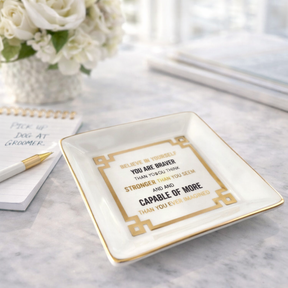 Porcelain Trinket Dish, Believe in Yourself, Gold Rim