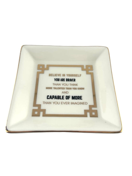 Porcelain Trinket Dish, Believe in Yourself, Gold Rim - alternate view