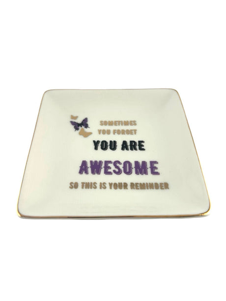 Porcelain Trinket Dish, You Are Awesome, Gold Rim - alternate view