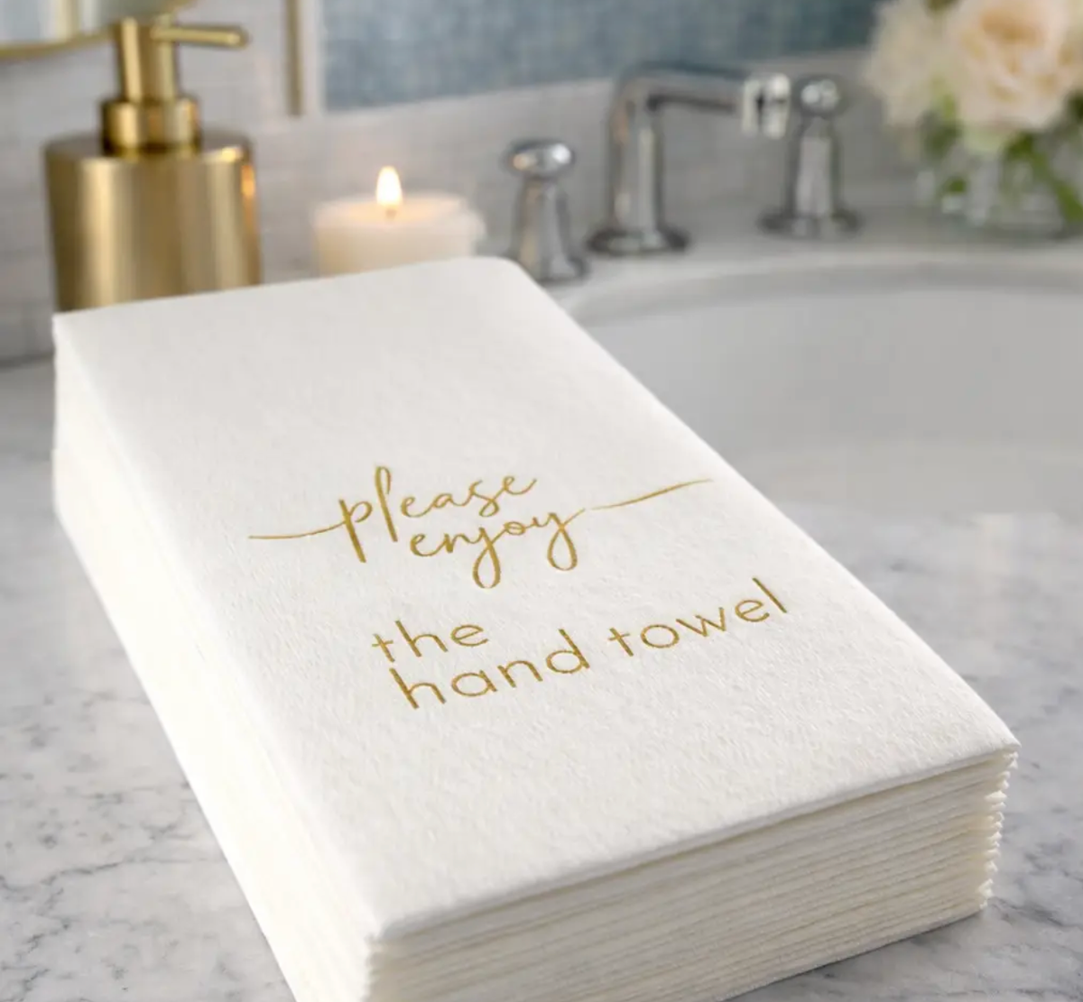 Linen-Feel Guest Towel Napkins, Please Enjoy the Hand Towel