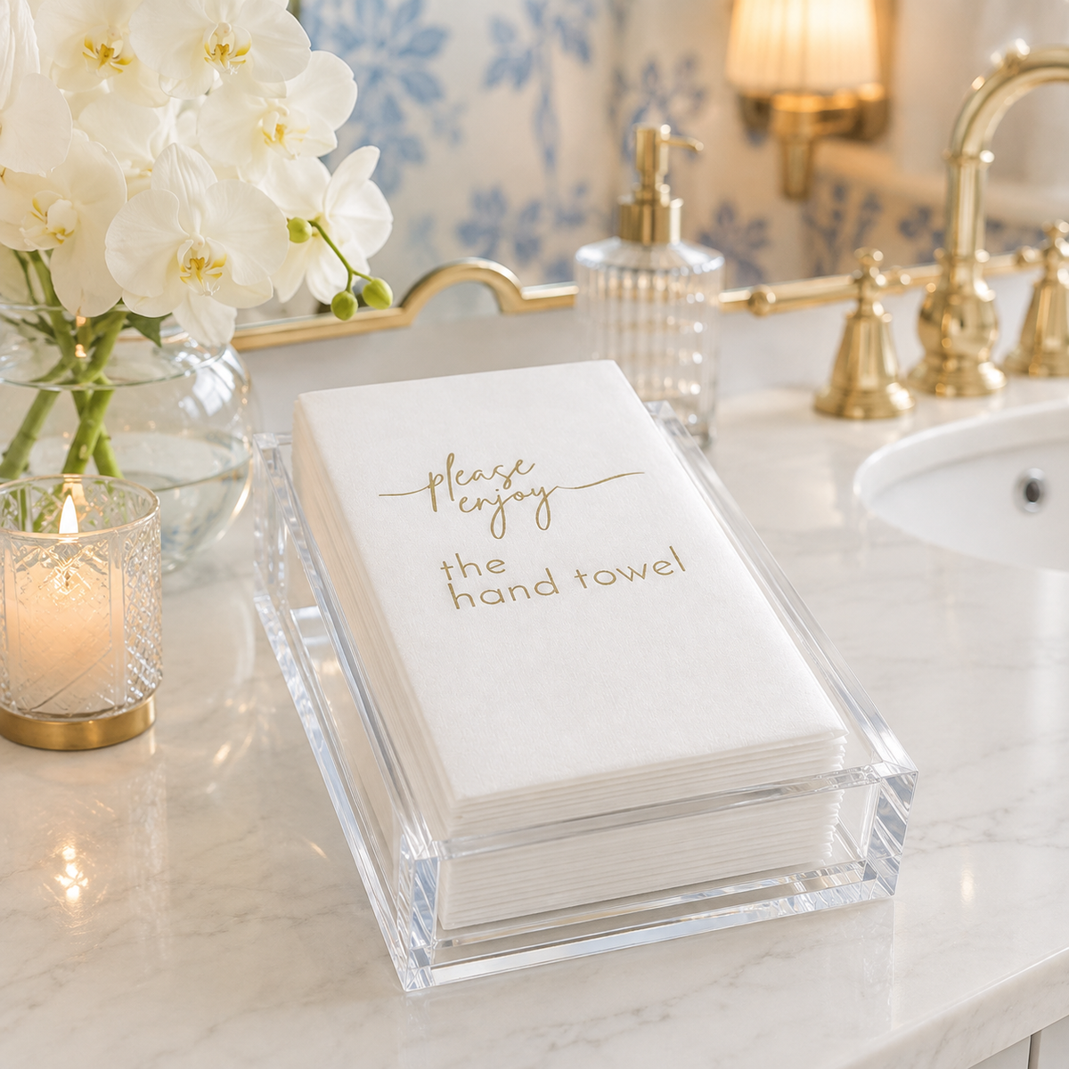 Linen-Feel Guest Towel Napkins, Please Enjoy the Hand Towel, alternate photo