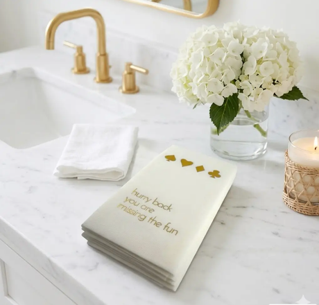 Linen-Feel Guest Towel Napkins, Hurry Back, You're Missing the Fun - alternate view
