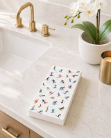 Linen-Feel Guest Towel Napkins, Colorful Skiers Pattern