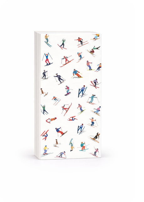 Linen-Feel Guest Towel Napkins, Colorful Skiers Pattern - alternate view
