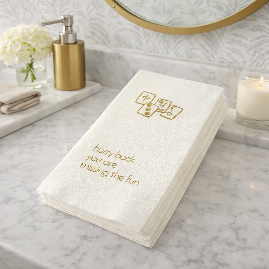 Linen-Feel Guest Towel Napkins, Hurry Back, You're Missing the Fun - Mahjong