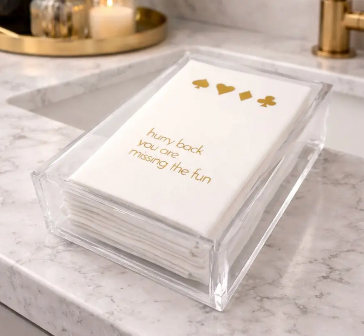Linen-Feel Guest Towel Napkins, Hurry Back, You're Missing the Fun - Card Game