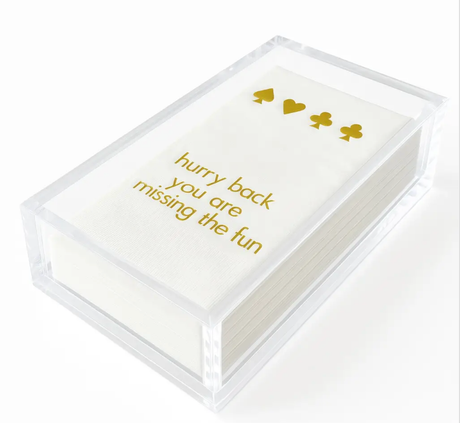Linen-Feel Guest Towel Napkins, Hurry Back, You're Missing the Fun - Card Game - alternate view