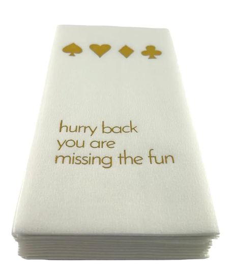 Maven Home Linen-Feel Guest Towel Napkins, Hurry Back, You're Missing the Fun - Card Game - view 04