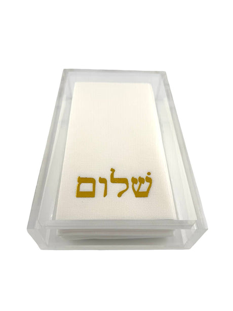 Maven Home Linen-Feel Guest Towel Napkins, Gold Hebrew Shalom - view 06