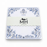 Hamsa and Ahava 5x5 notepad wrapped in its scalloped MH band, with blue vines, birds and evil eyes