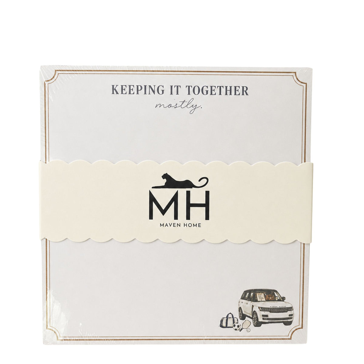 Keeping It Together notepad refill in shrink wrap with the scalloped MH Maven Home band