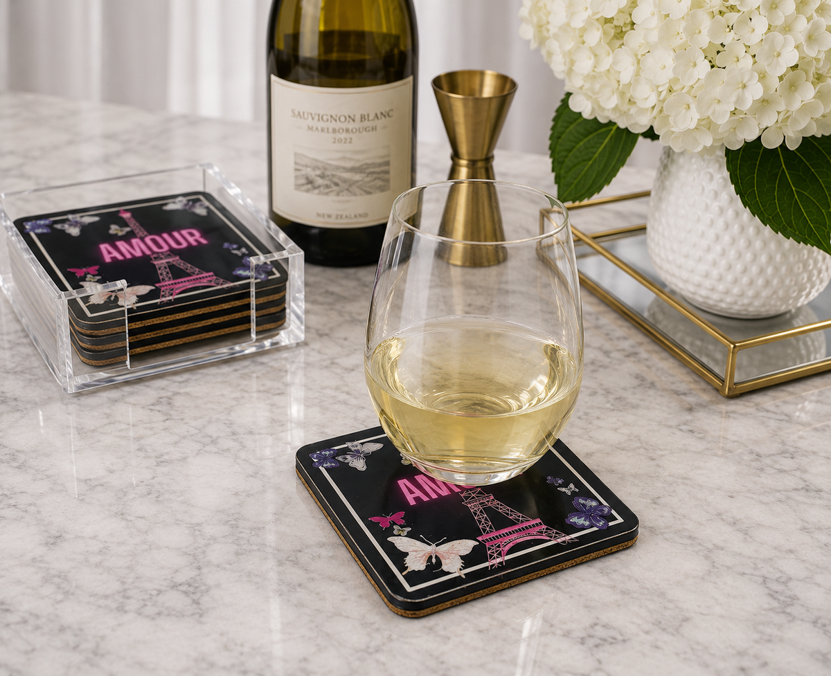Love Acrylic Coasters, Amour Paris with Holder - alternate view
